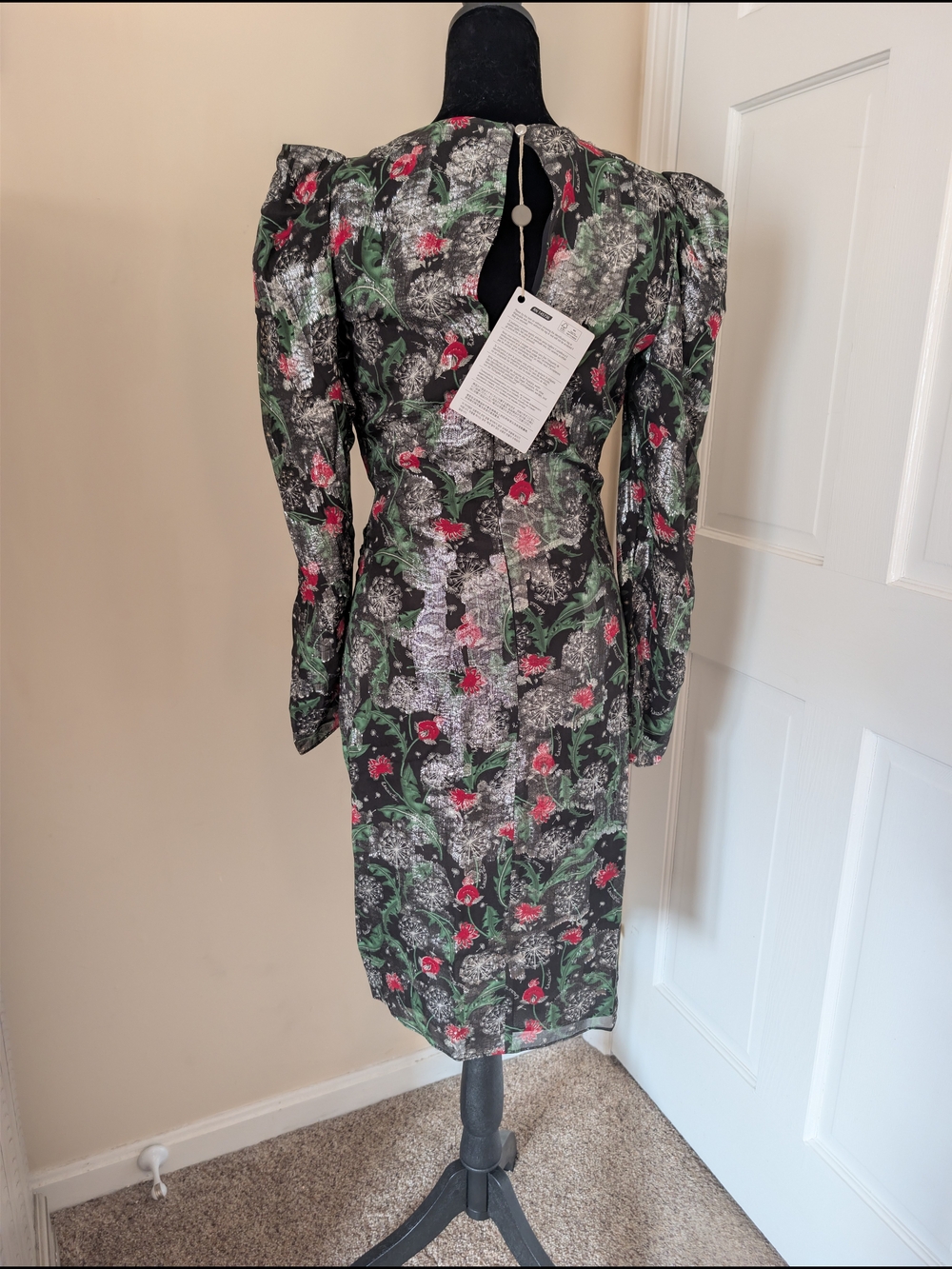NWT Patrizia Pepe Silk Lurex "Rock Flower" Puff Shoulder Wrap Dress IT 40 / US 2 - Picture 2 of 7